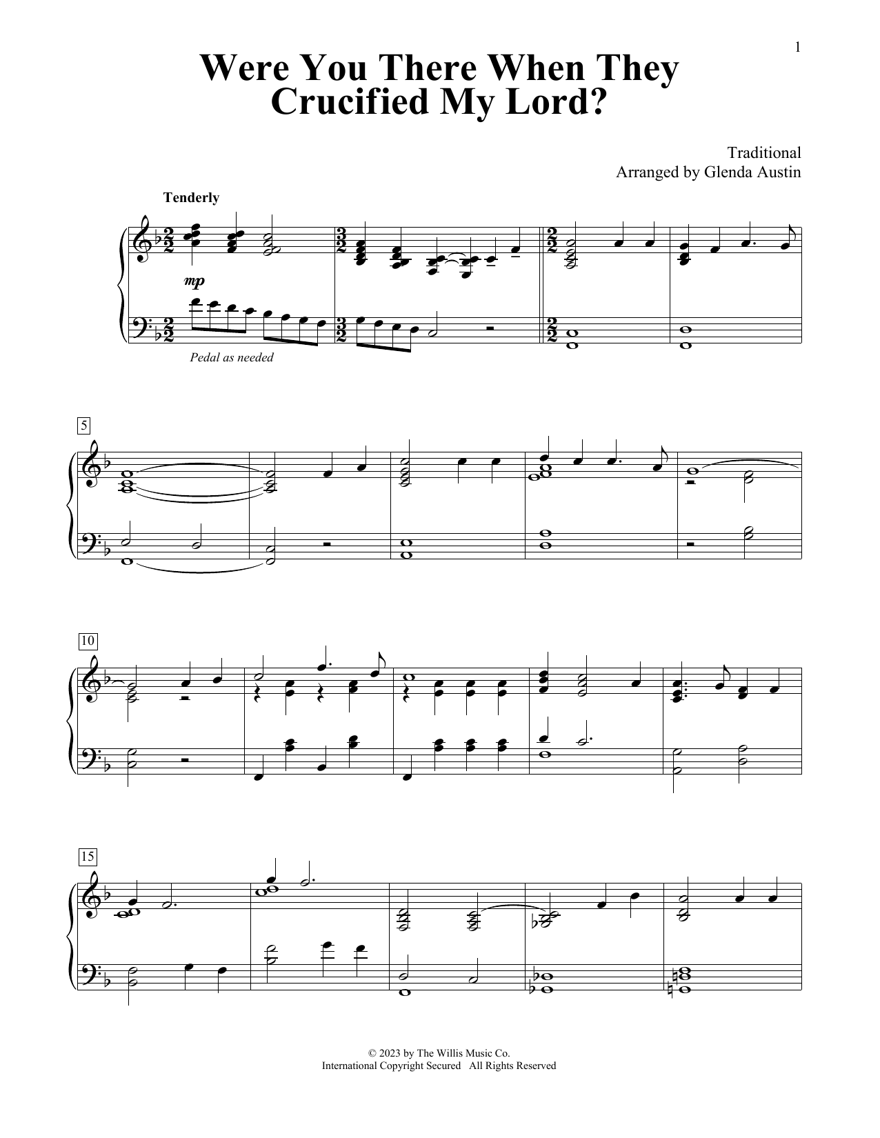Traditional Were You There When They Crucified My Lord? (arr. Glenda Austin) sheet music notes and chords arranged for Educational Piano