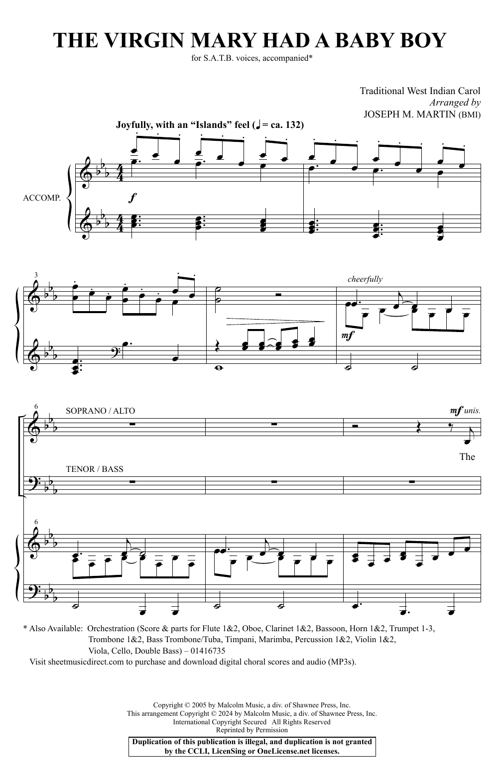 Traditional West Indian Carol The Virgin Mary Had A Baby Boy (arr. Joseph M. Martin) sheet music notes and chords arranged for SATB Choir