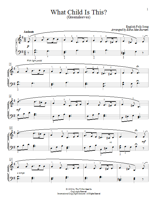 Traditional What Child Is This? (Greensleeves) sheet music notes and chords arranged for Educational Piano