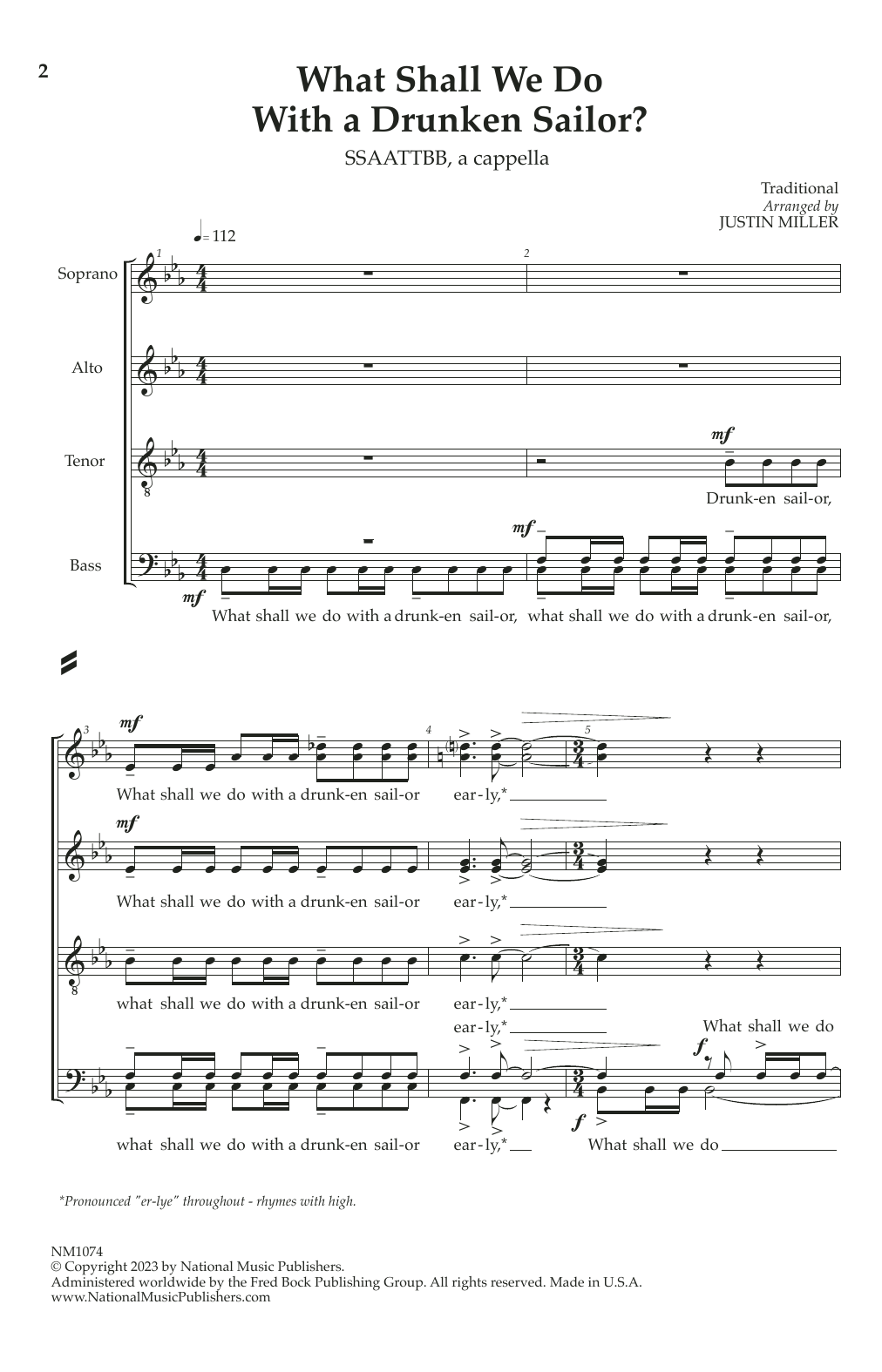 Traditional What Shall We Do With The Drunken Sailor? (arr. Justin Miller) sheet music notes and chords arranged for SSAATTBB Choir