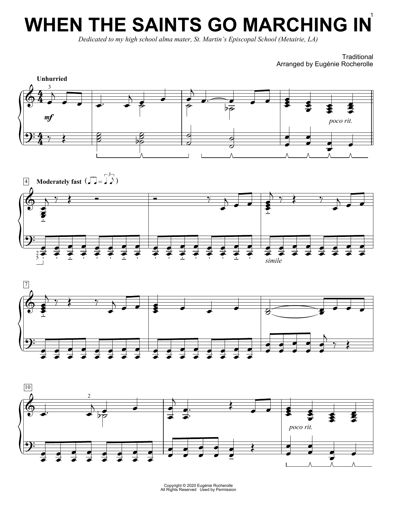 Traditional When The Saints Go Marching In [Boogie-woogie version] (arr. Eugénie Rocherolle) sheet music notes and chords arranged for Piano Solo