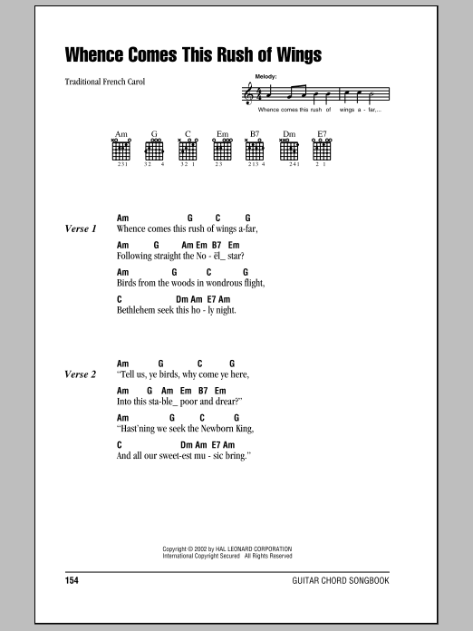 Traditional Whence Comes This Rush Of Wings sheet music notes and chords arranged for Guitar Chords/Lyrics