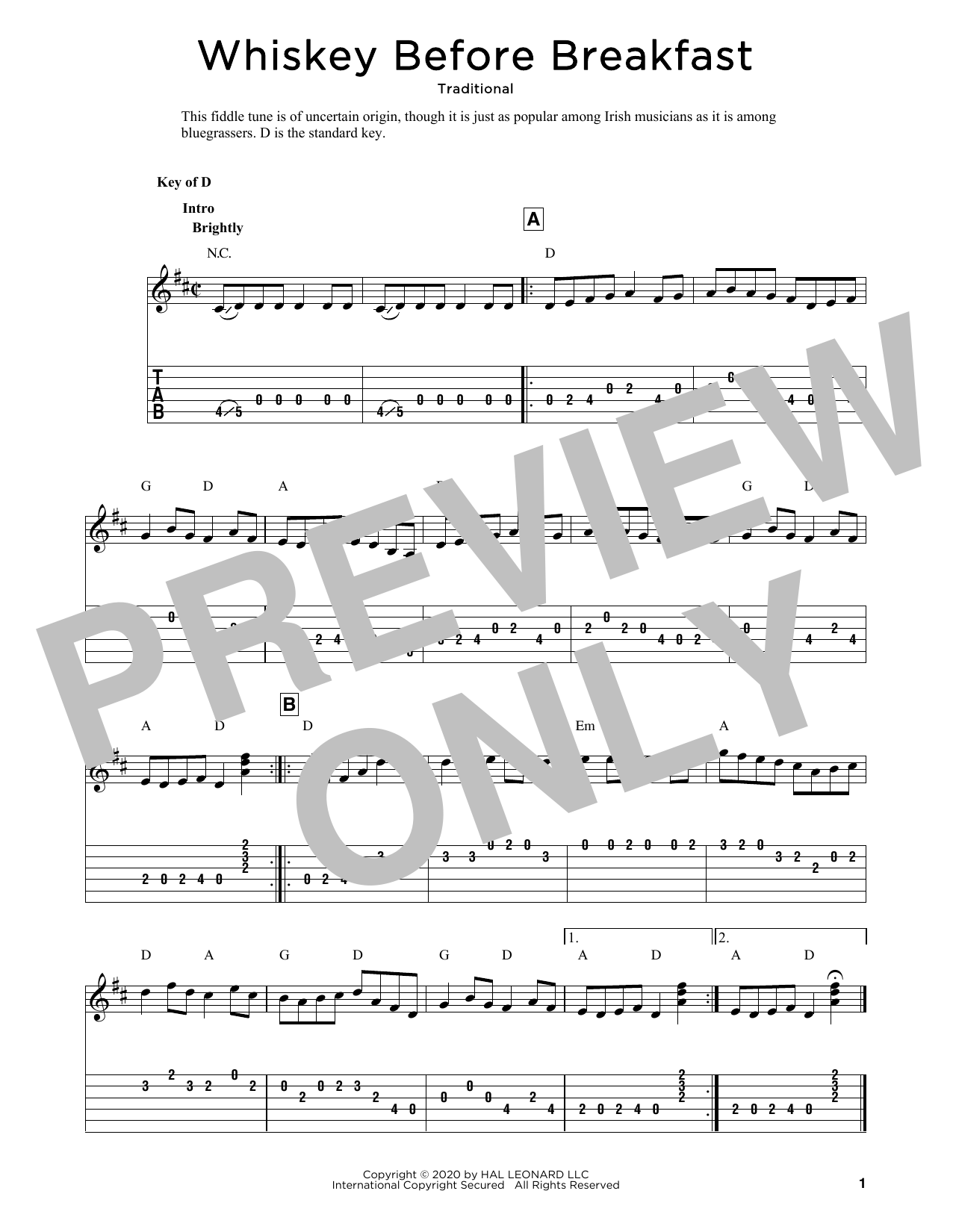 Traditional Whiskey Before Breakfast (arr. Fred Sokolow) sheet music notes and chords arranged for Solo Guitar
