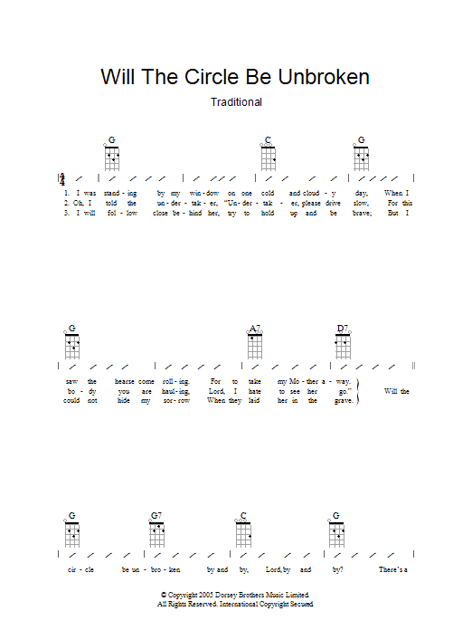 Traditional Will The Circle Be Unbroken sheet music notes and chords arranged for Guitar Chords/Lyrics