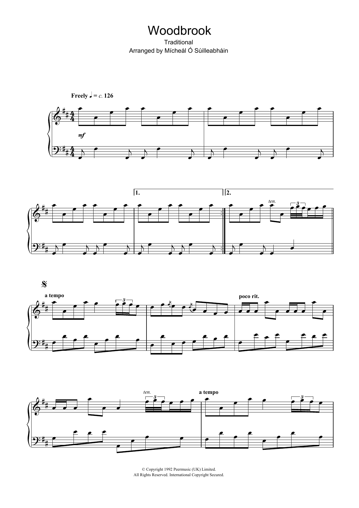Traditional Woodbrook sheet music notes and chords arranged for Piano Solo