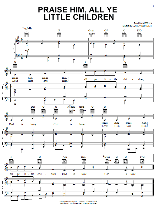 Traditional Praise Him, All Ye Little Children sheet music notes and chords arranged for Lead Sheet / Fake Book