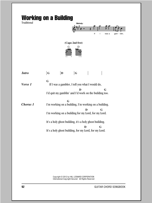 Traditional Working On A Building sheet music notes and chords arranged for Real Book – Melody, Lyrics & Chords