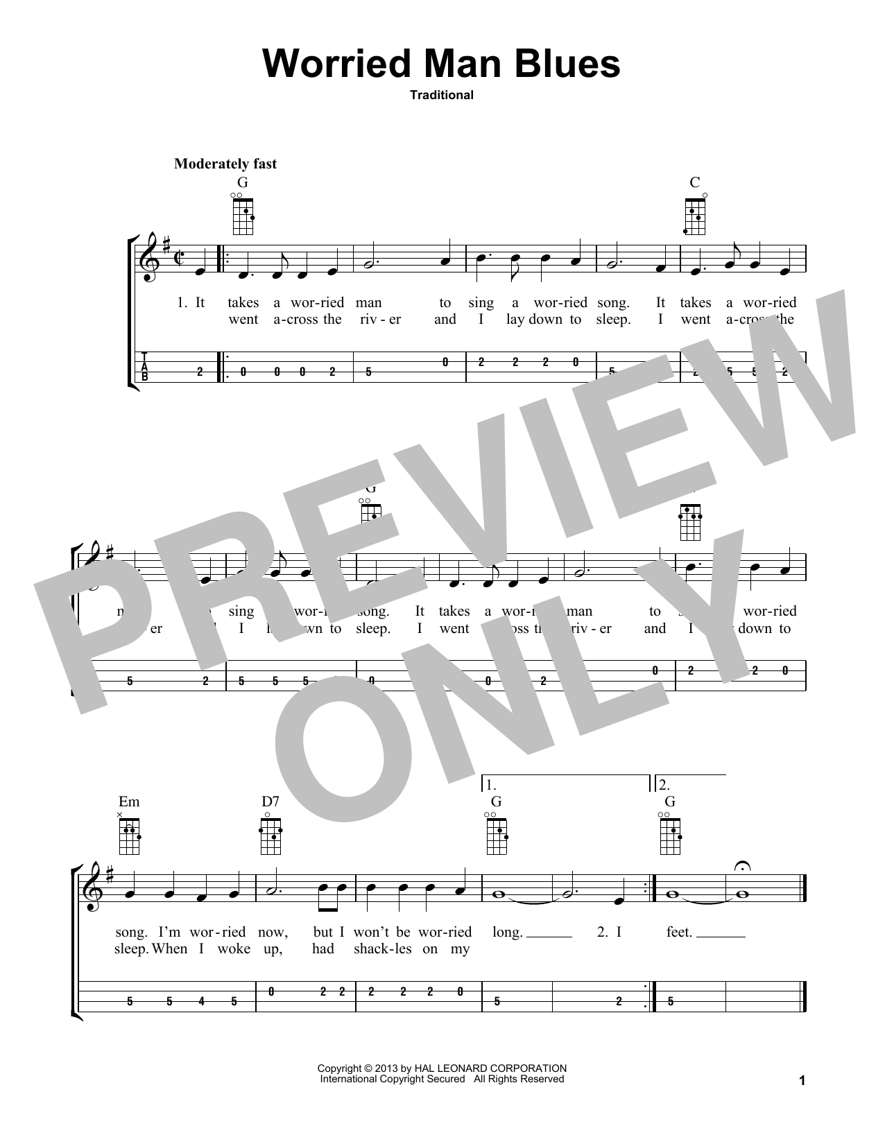 Traditional Worried Man Blues (arr. Bobby Westfall) sheet music notes and chords arranged for Mandolin