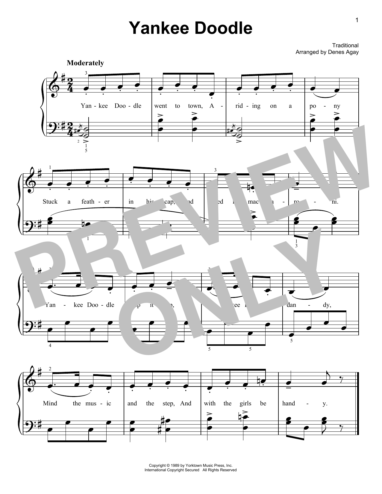 Traditional Yankee Doodle (arr. Denes Agay) sheet music notes and chords arranged for Easy Piano