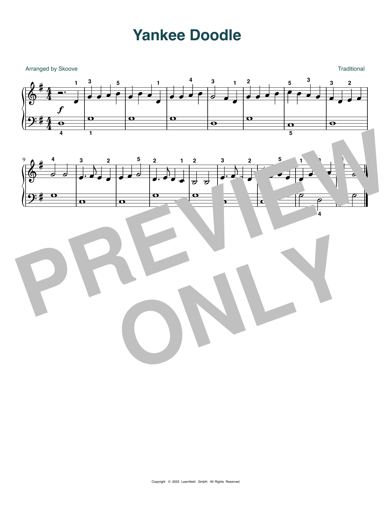 Traditional Yankee Doodle (arr. Skoove) sheet music notes and chords arranged for Easy Piano