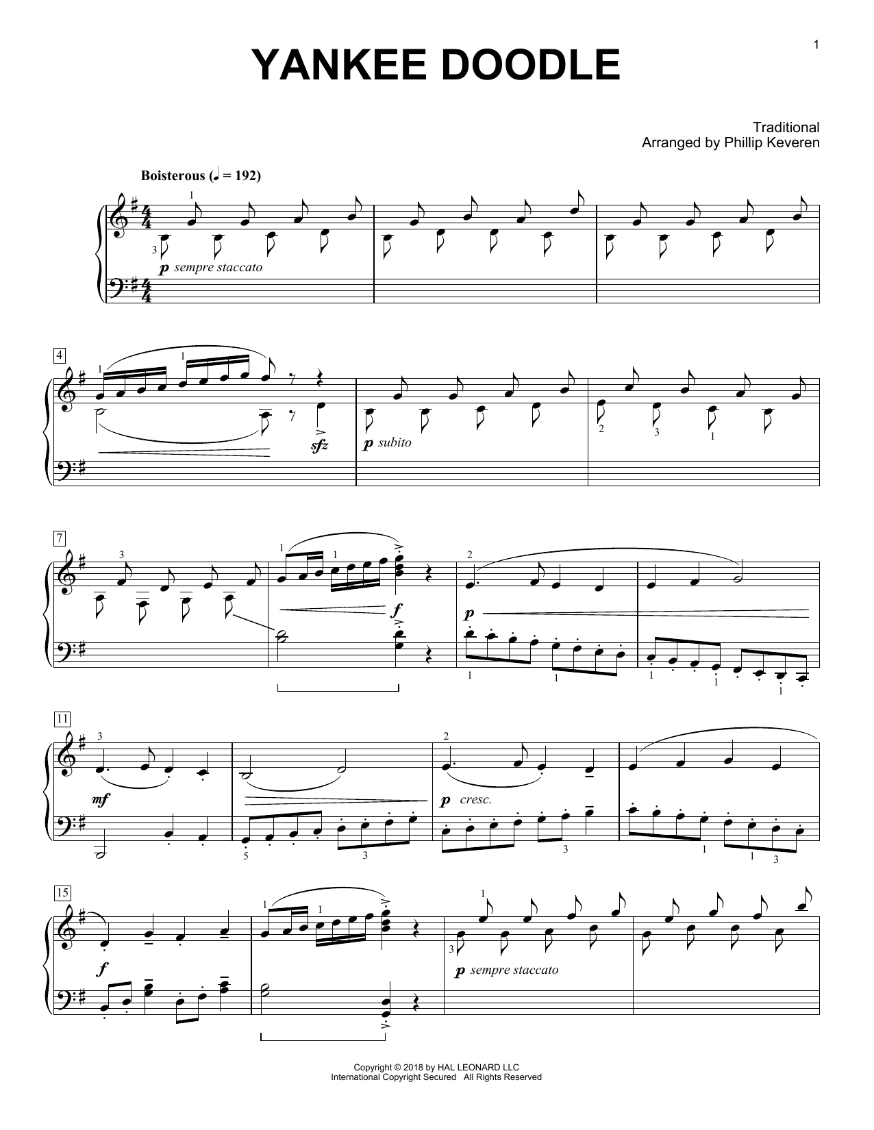 Traditional Yankee Doodle [Classical version] (arr. Phillip Keveren) sheet music notes and chords arranged for Piano Solo