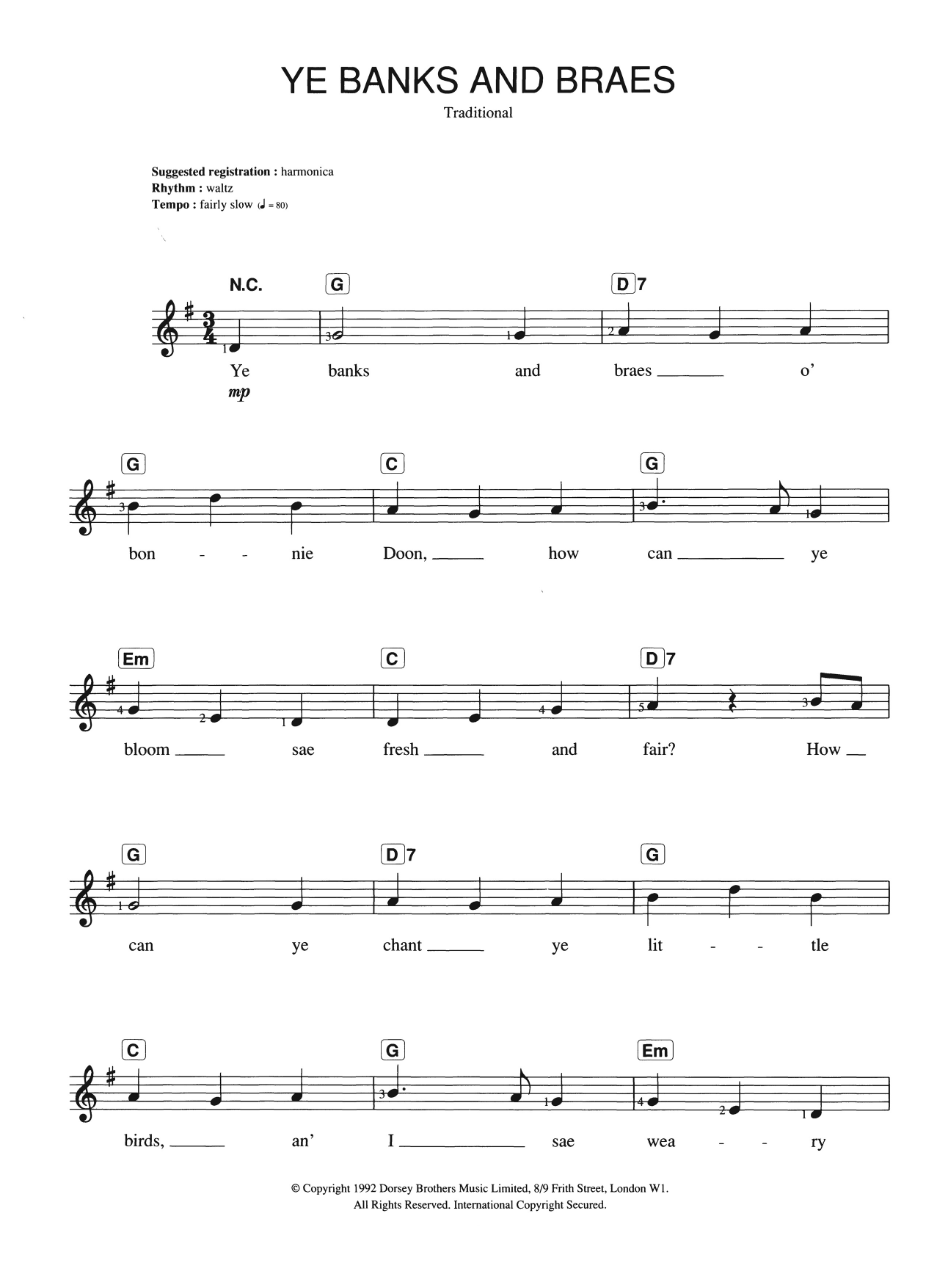 Traditional Ye Banks And Braes sheet music notes and chords arranged for Piano Chords/Lyrics