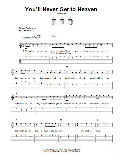 Traditional You'll Never Get To Heaven sheet music notes and chords arranged for Easy Guitar Tab
