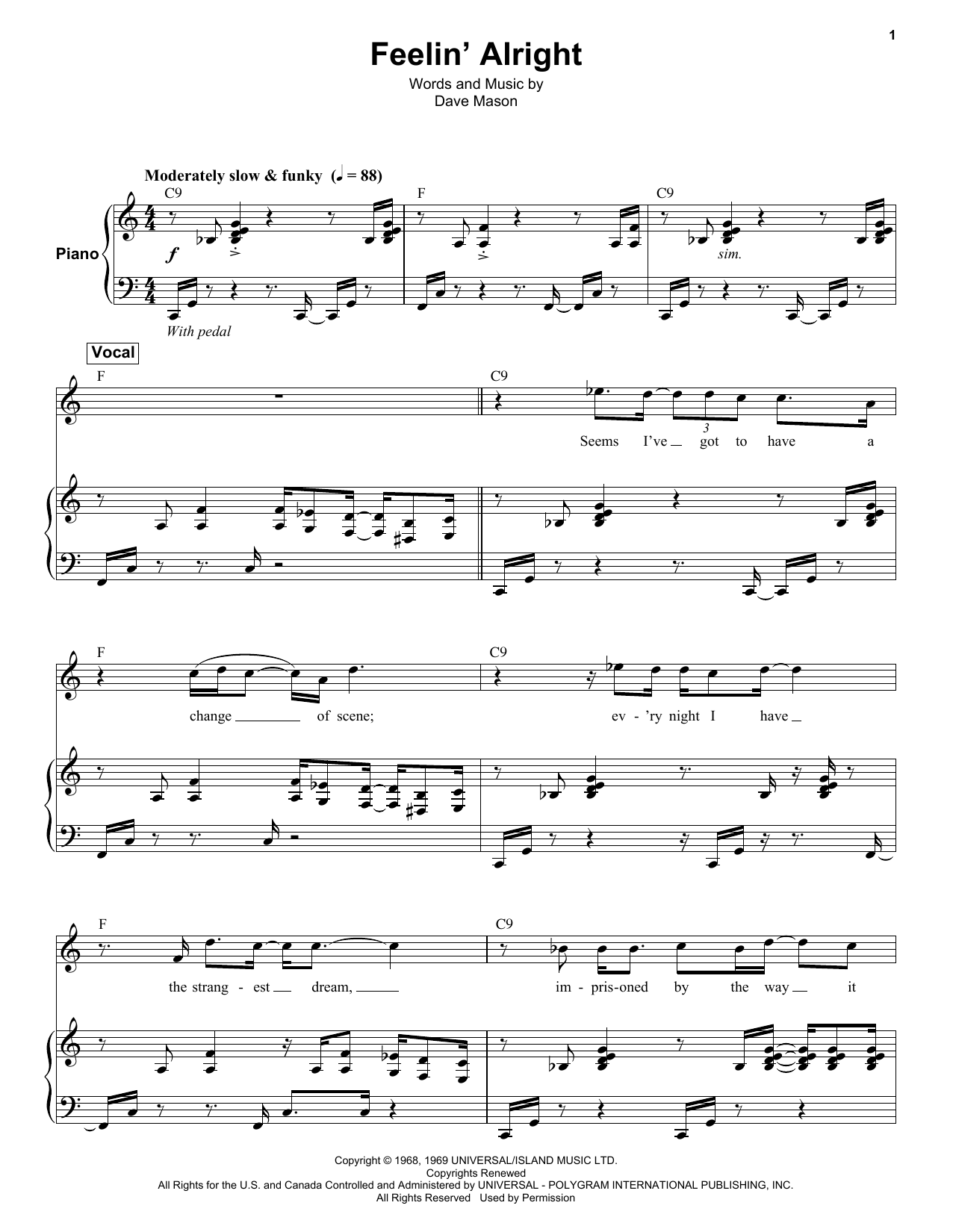 Traffic Feelin' Alright sheet music notes and chords arranged for Keyboard Transcription