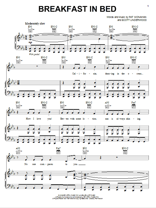 Train Breakfast In Bed sheet music notes and chords arranged for Piano, Vocal & Guitar Chords (Right-Hand Melody)
