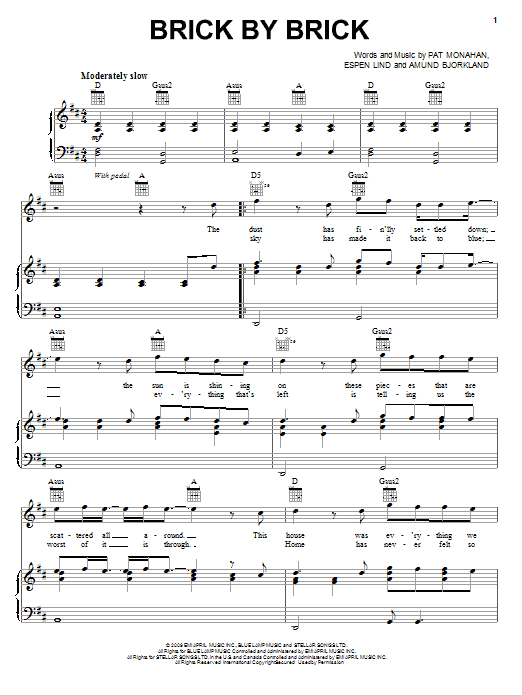 Train Brick By Brick sheet music notes and chords arranged for Piano, Vocal & Guitar Chords (Right-Hand Melody)