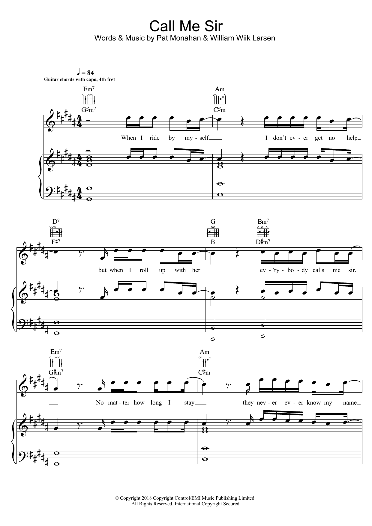 Train Call Me Sir sheet music notes and chords arranged for Piano, Vocal & Guitar Chords