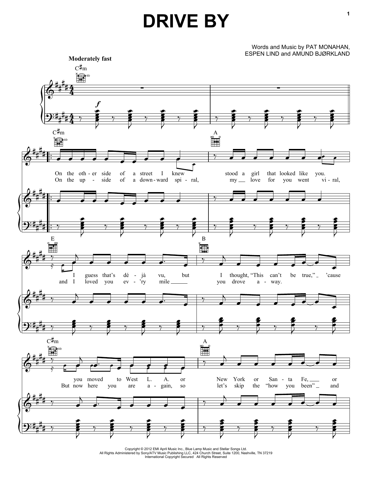 Train Drive By sheet music notes and chords arranged for Piano Chords/Lyrics