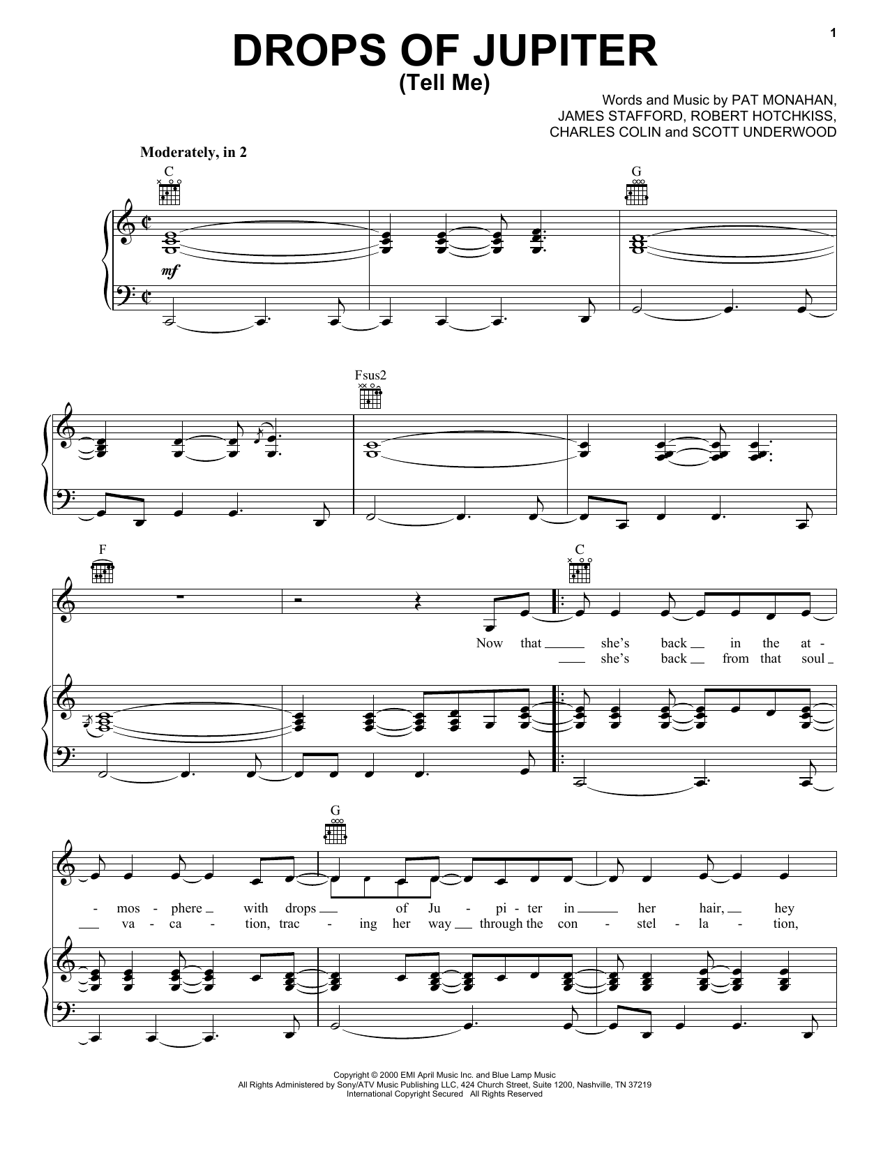Train Drops Of Jupiter (Tell Me) sheet music notes and chords arranged for Tenor Sax Solo