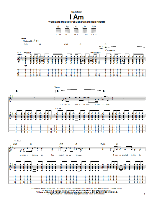 Train I Am sheet music notes and chords arranged for Guitar Tab