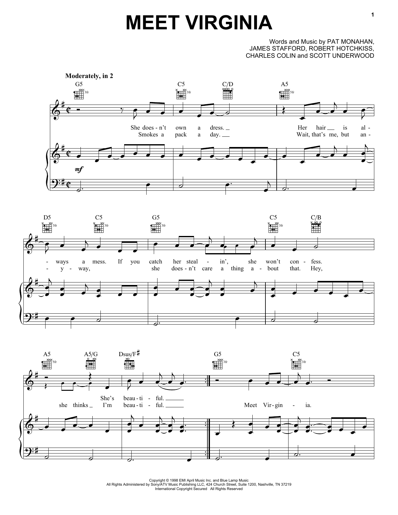 Train Meet Virginia sheet music notes and chords arranged for Piano, Vocal & Guitar Chords (Right-Hand Melody)