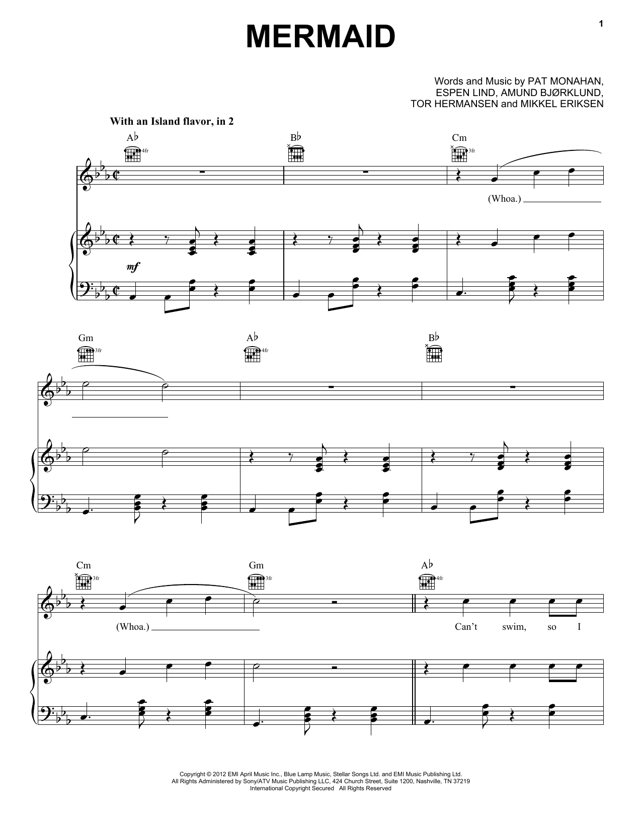 Train Mermaid sheet music notes and chords arranged for Piano, Vocal & Guitar Chords (Right-Hand Melody)