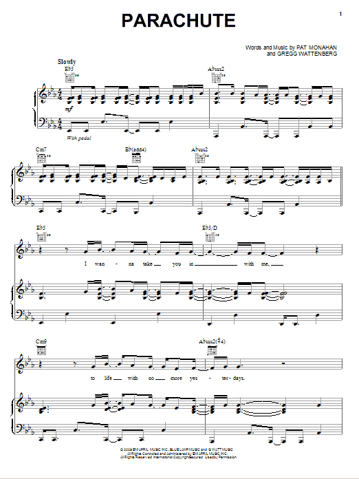 Train Parachute sheet music notes and chords arranged for Piano, Vocal & Guitar Chords (Right-Hand Melody)