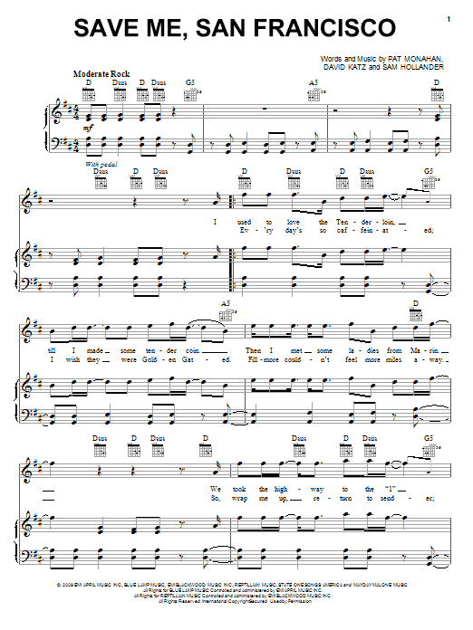 Train Save Me, San Francisco sheet music notes and chords arranged for Piano, Vocal & Guitar Chords (Right-Hand Melody)