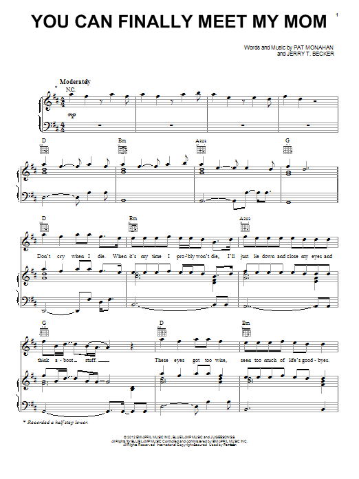 Train You Can Finally Meet My Mom sheet music notes and chords arranged for Piano, Vocal & Guitar Chords (Right-Hand Melody)