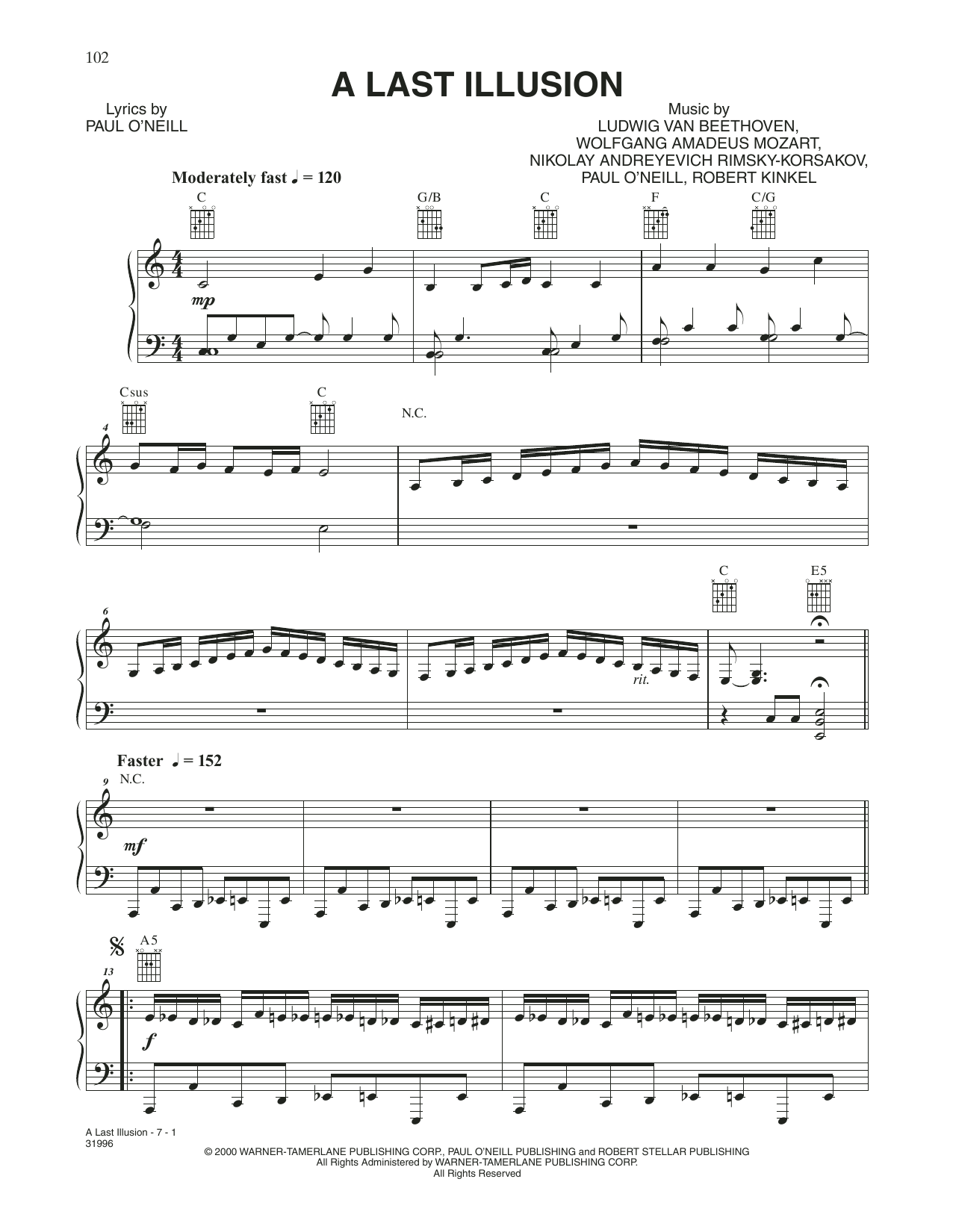 Trans-Siberian Orchestra A Last Illusion sheet music notes and chords arranged for Piano, Vocal & Guitar Chords (Right-Hand Melody)