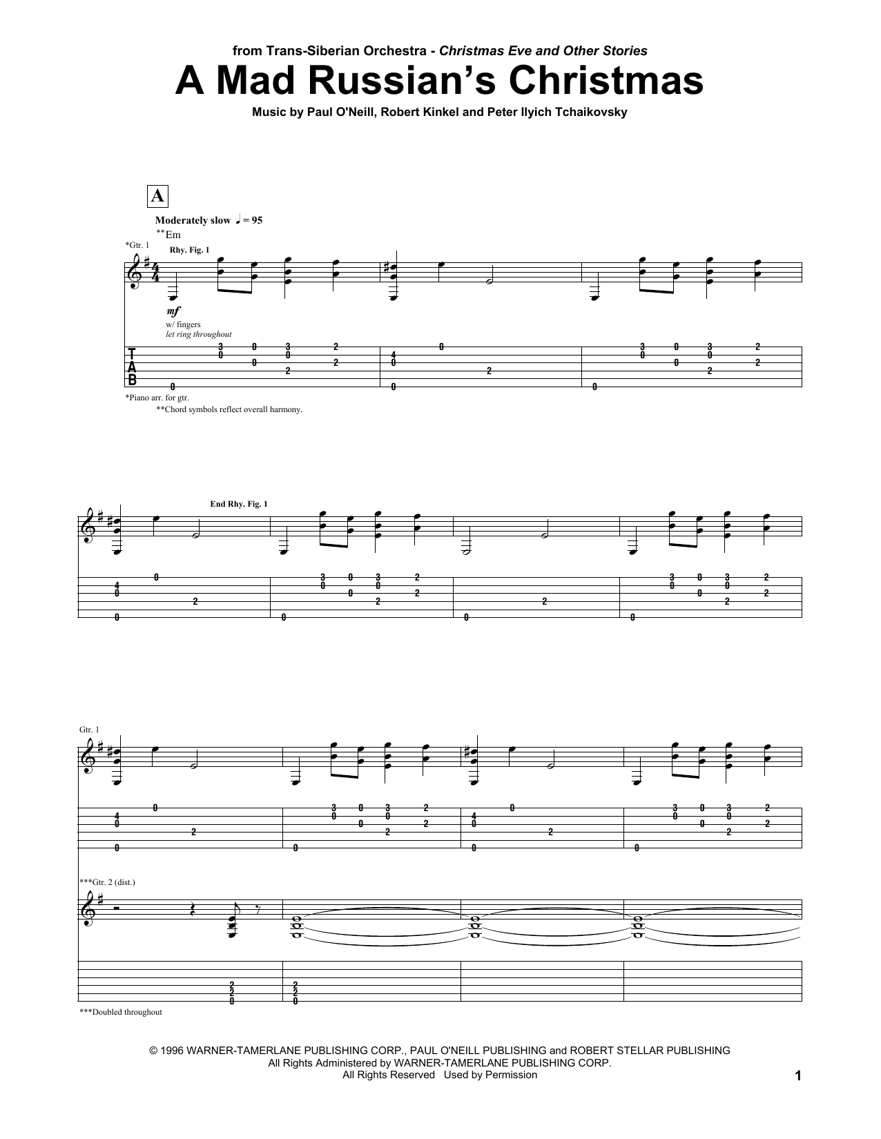 Trans-Siberian Orchestra A Mad Russian's Christmas sheet music notes and chords arranged for Guitar Tab (Single Guitar)