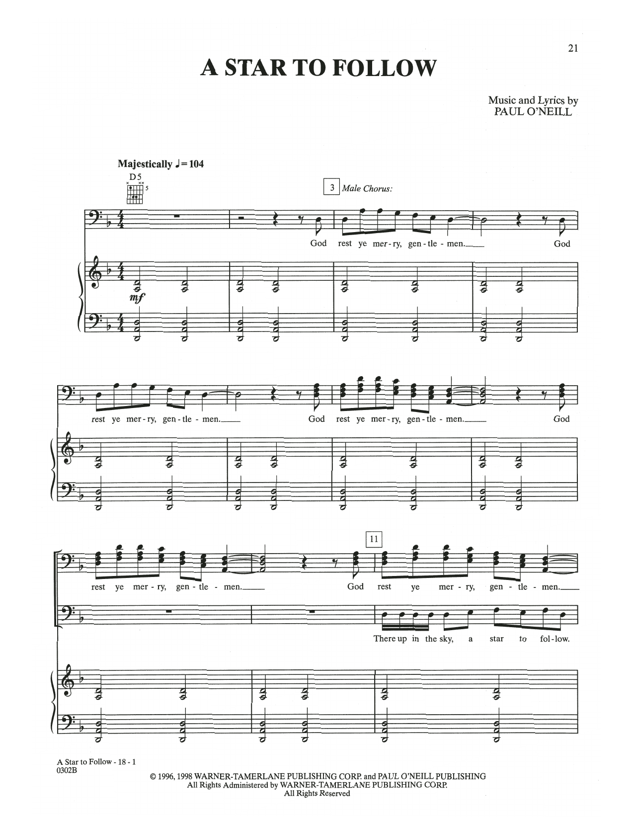 Trans-Siberian Orchestra A Star To Follow sheet music notes and chords arranged for Piano, Vocal & Guitar Chords (Right-Hand Melody)