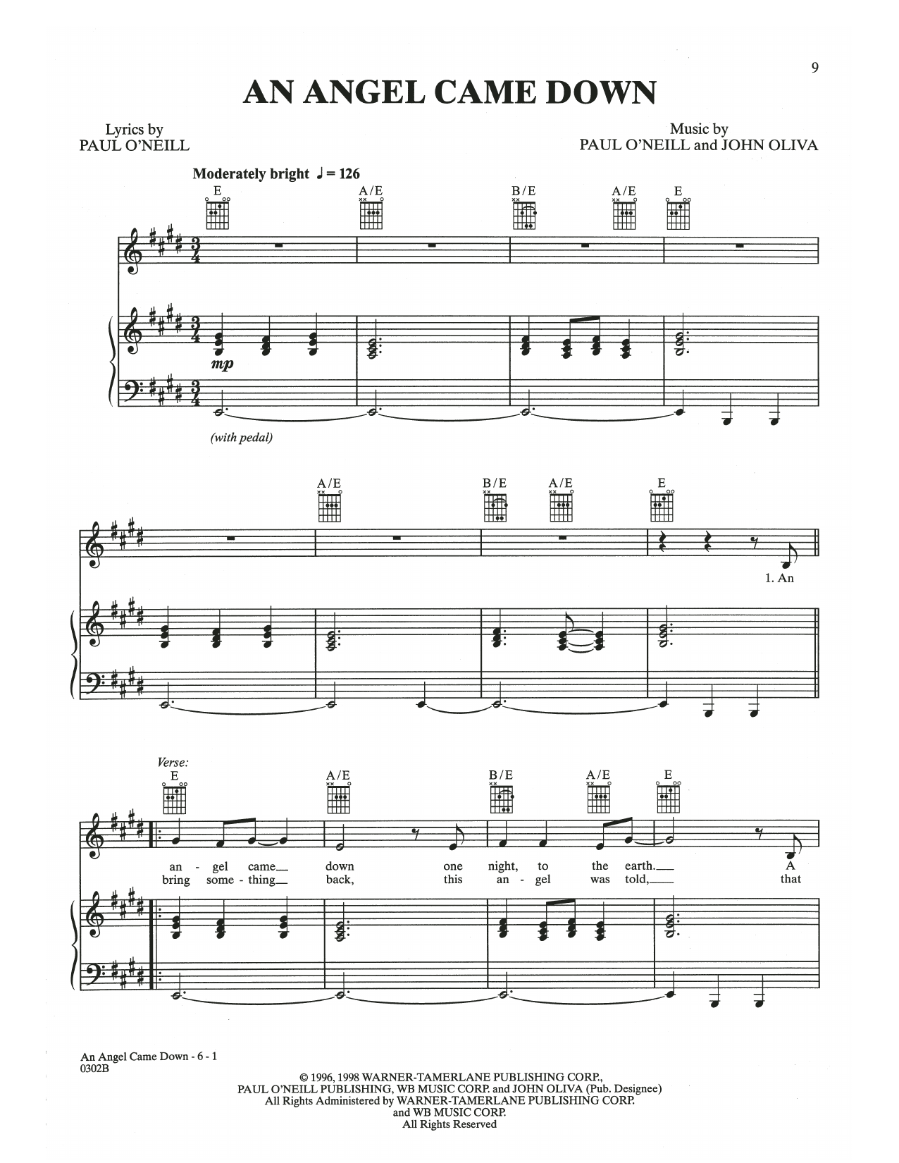 Trans-Siberian Orchestra An Angel Came Down sheet music notes and chords arranged for Piano, Vocal & Guitar Chords (Right-Hand Melody)