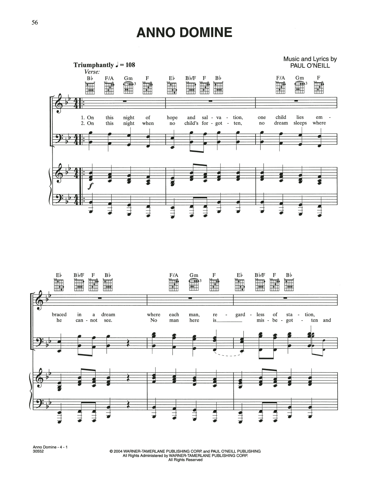 Trans-Siberian Orchestra Anno Domine sheet music notes and chords arranged for Piano, Vocal & Guitar Chords (Right-Hand Melody)