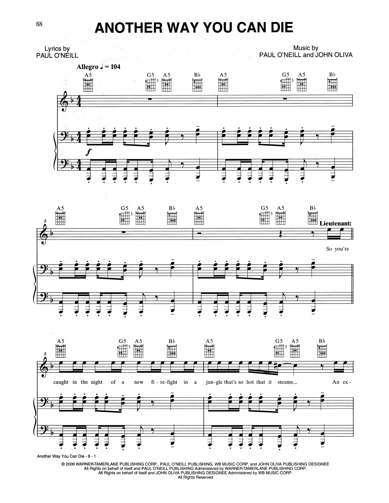 Trans-Siberian Orchestra Another Way You Can Die sheet music notes and chords arranged for Piano, Vocal & Guitar Chords (Right-Hand Melody)