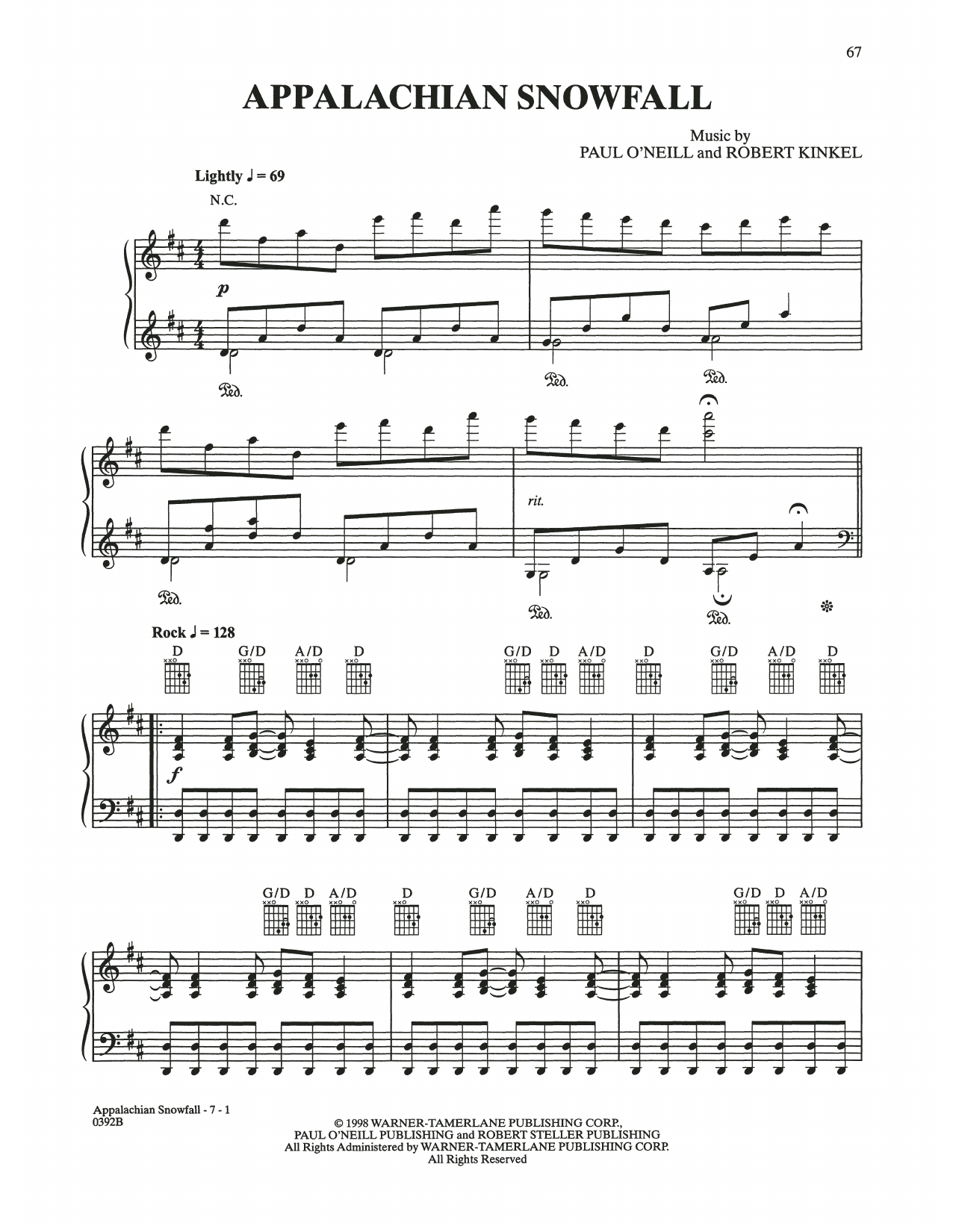 Trans-Siberian Orchestra Appalachian Snowfall sheet music notes and chords arranged for Piano Solo
