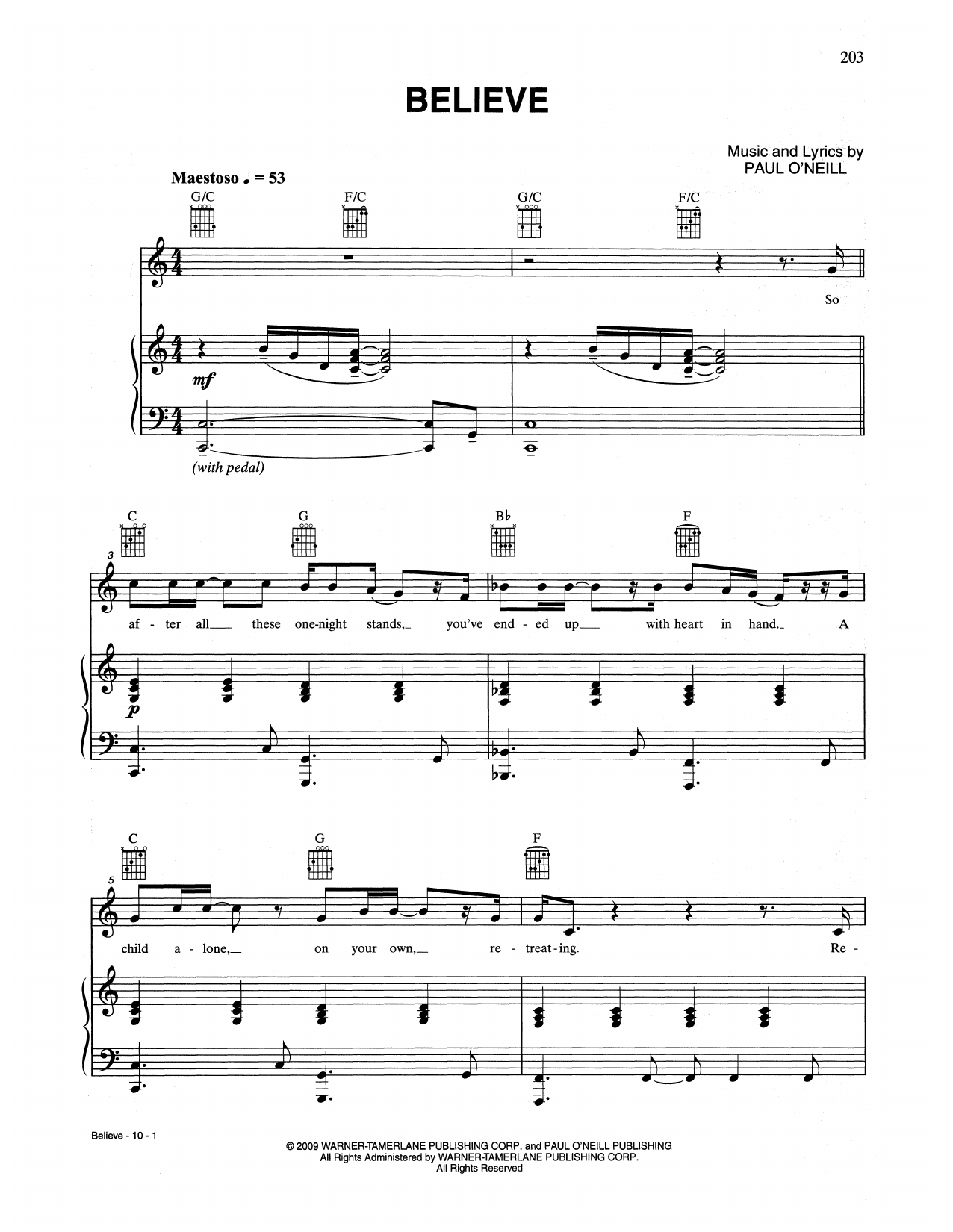 Trans-Siberian Orchestra Believe sheet music notes and chords arranged for Piano, Vocal & Guitar Chords (Right-Hand Melody)