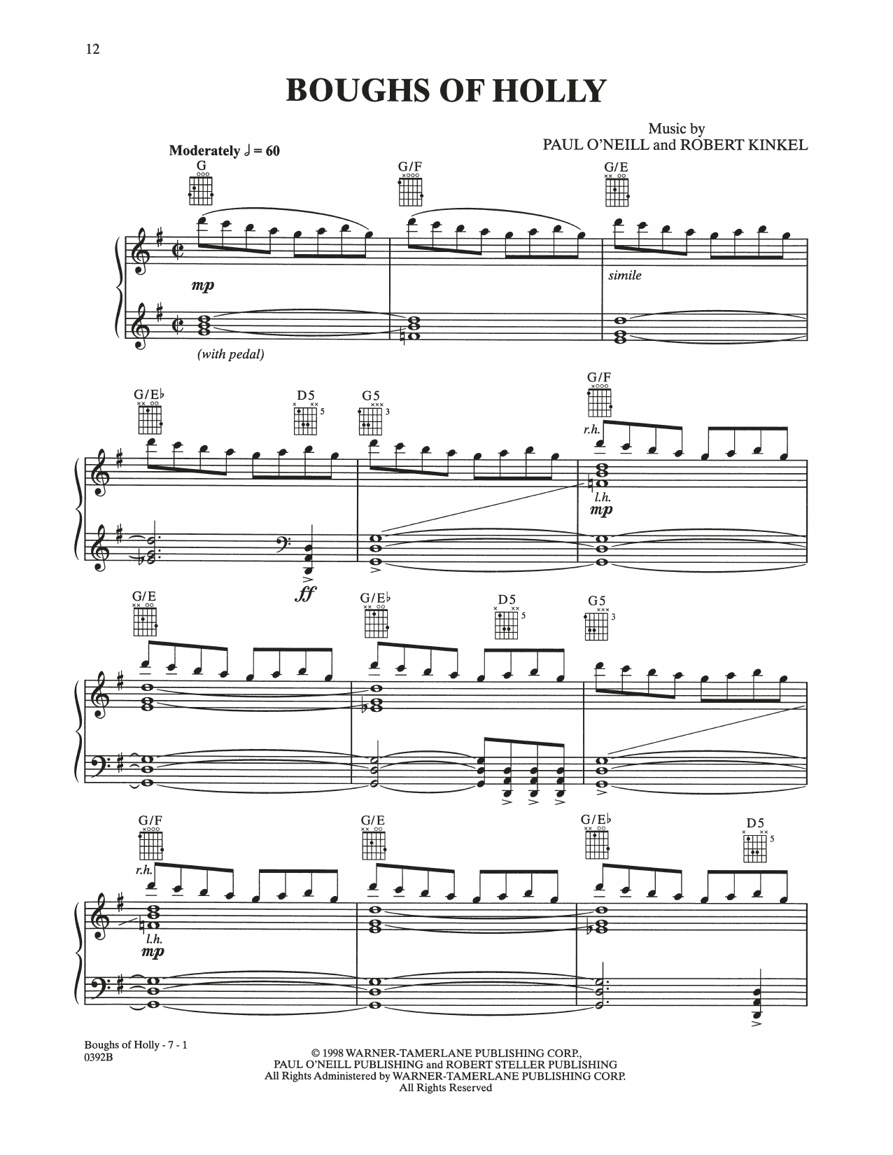 Trans-Siberian Orchestra Boughs Of Holly sheet music notes and chords arranged for Piano Solo