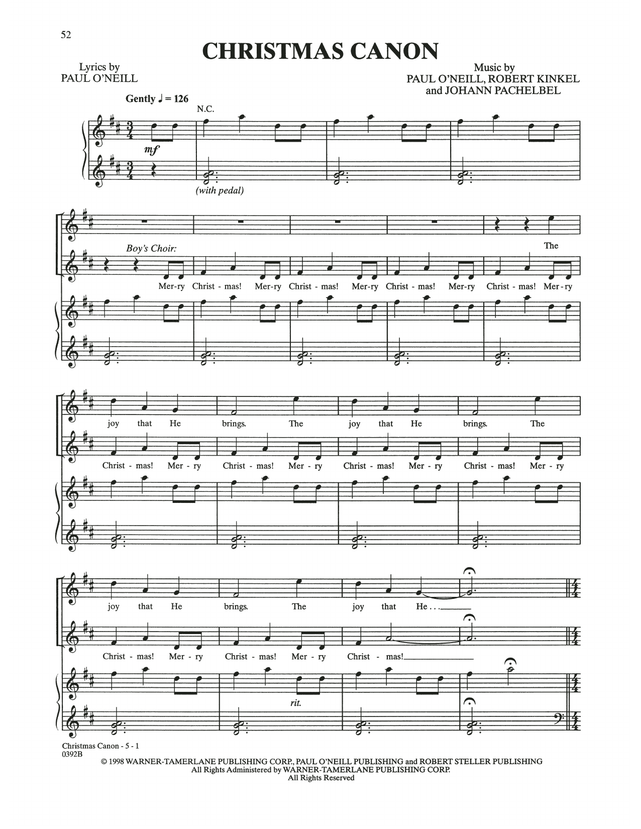 Trans-Siberian Orchestra Christmas Canon sheet music notes and chords arranged for Piano, Vocal & Guitar Chords (Right-Hand Melody)