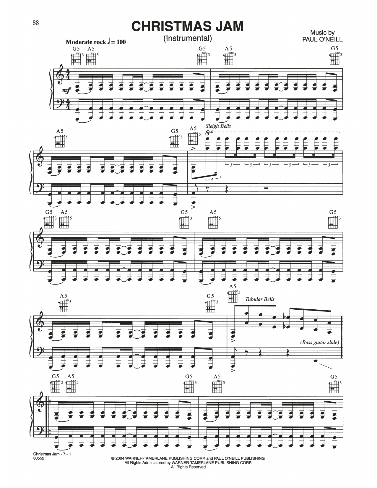 Trans-Siberian Orchestra Christmas Jam sheet music notes and chords arranged for Piano Solo