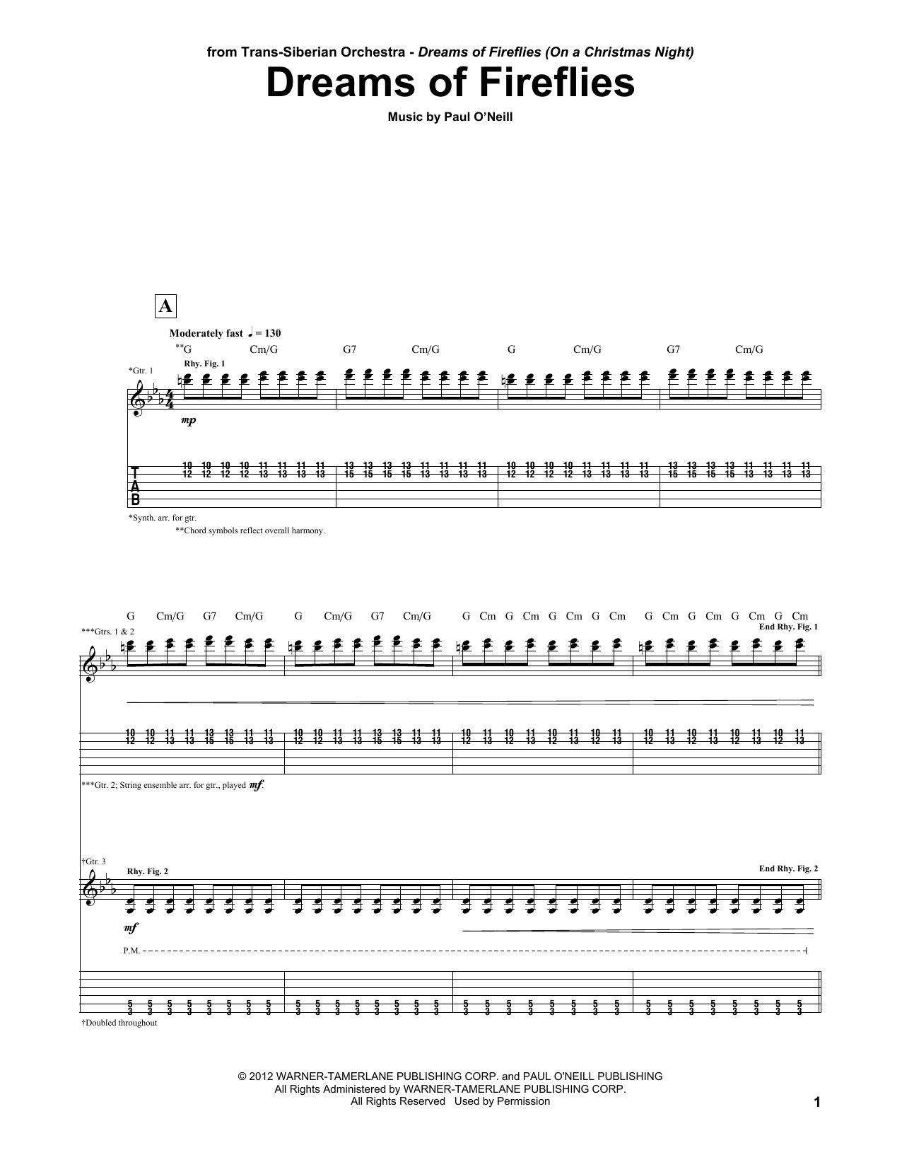 Trans-Siberian Orchestra Dreams Of Fireflies sheet music notes and chords arranged for Violin Solo