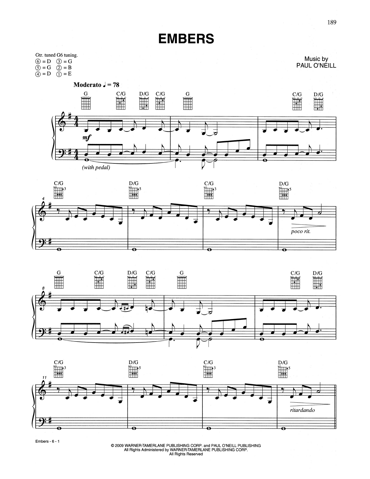 Trans-Siberian Orchestra Embers sheet music notes and chords arranged for Piano Solo