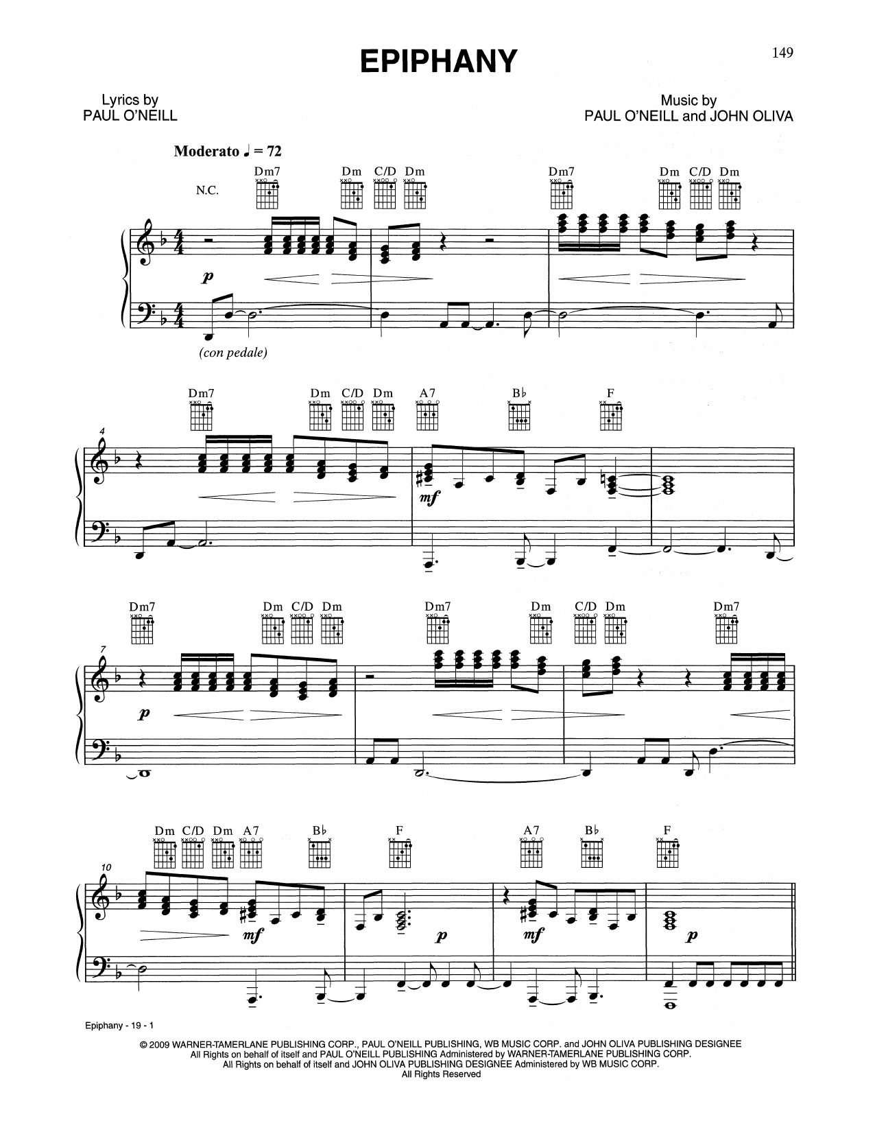 Trans-Siberian Orchestra Epiphany sheet music notes and chords arranged for Piano, Vocal & Guitar Chords (Right-Hand Melody)