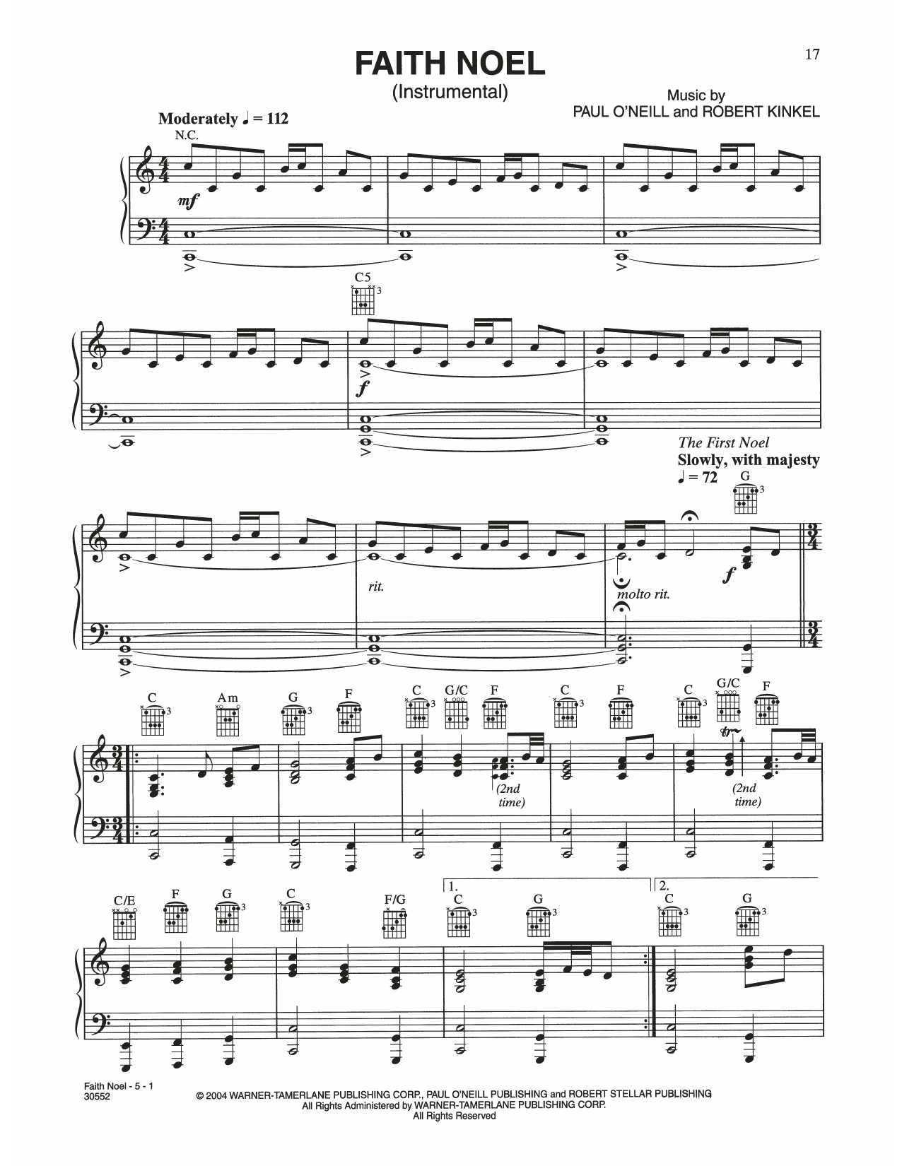 Trans-Siberian Orchestra Faith Noel sheet music notes and chords arranged for Piano Solo