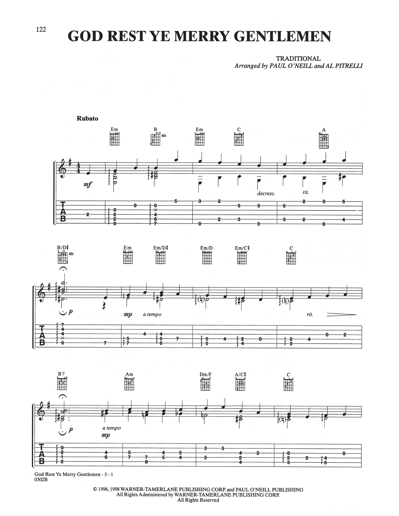Trans-Siberian Orchestra God Rest Ye Merry Gentlemen sheet music notes and chords arranged for Guitar Tab