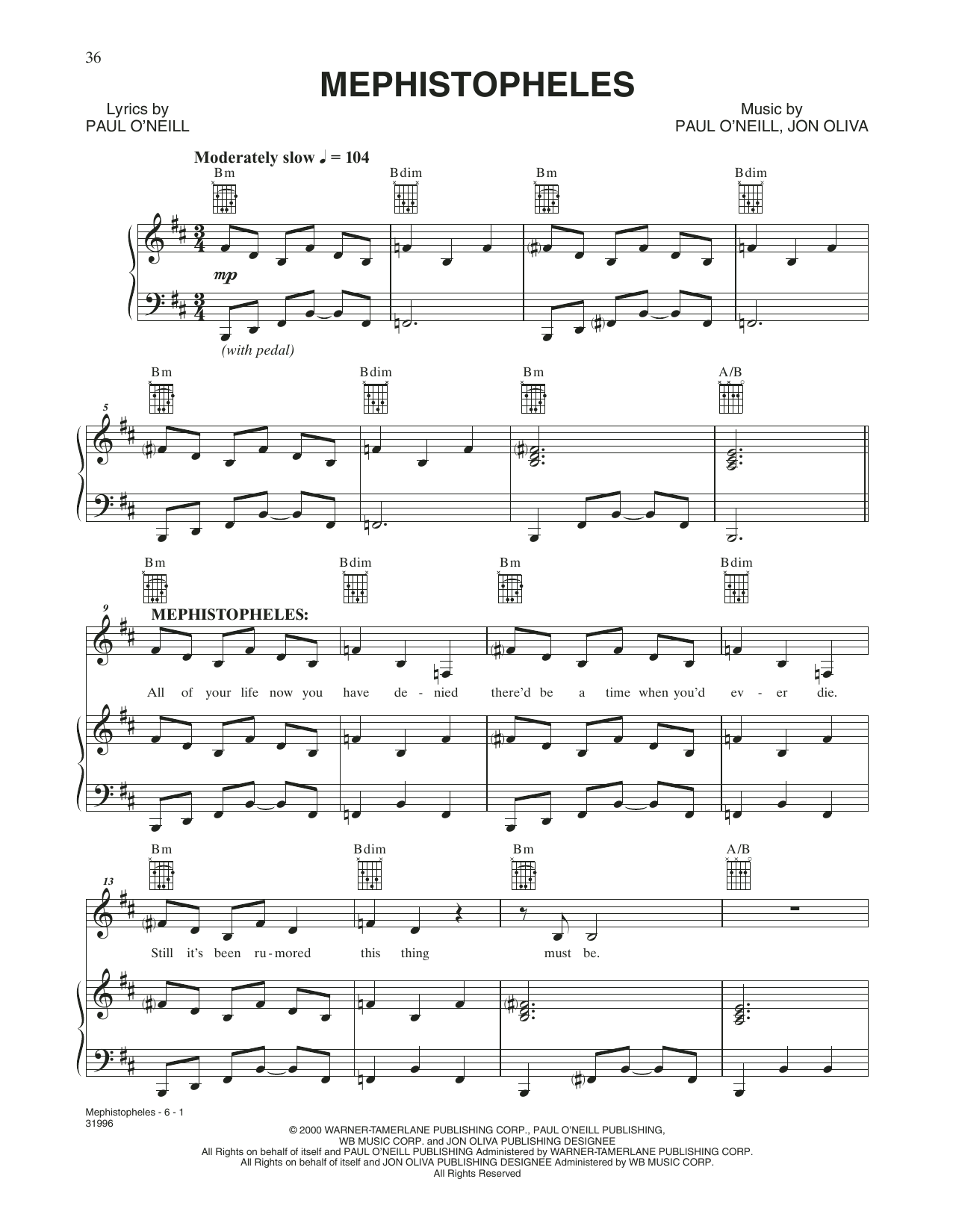 Trans-Siberian Orchestra Mephistopheles sheet music notes and chords arranged for Piano, Vocal & Guitar Chords (Right-Hand Melody)