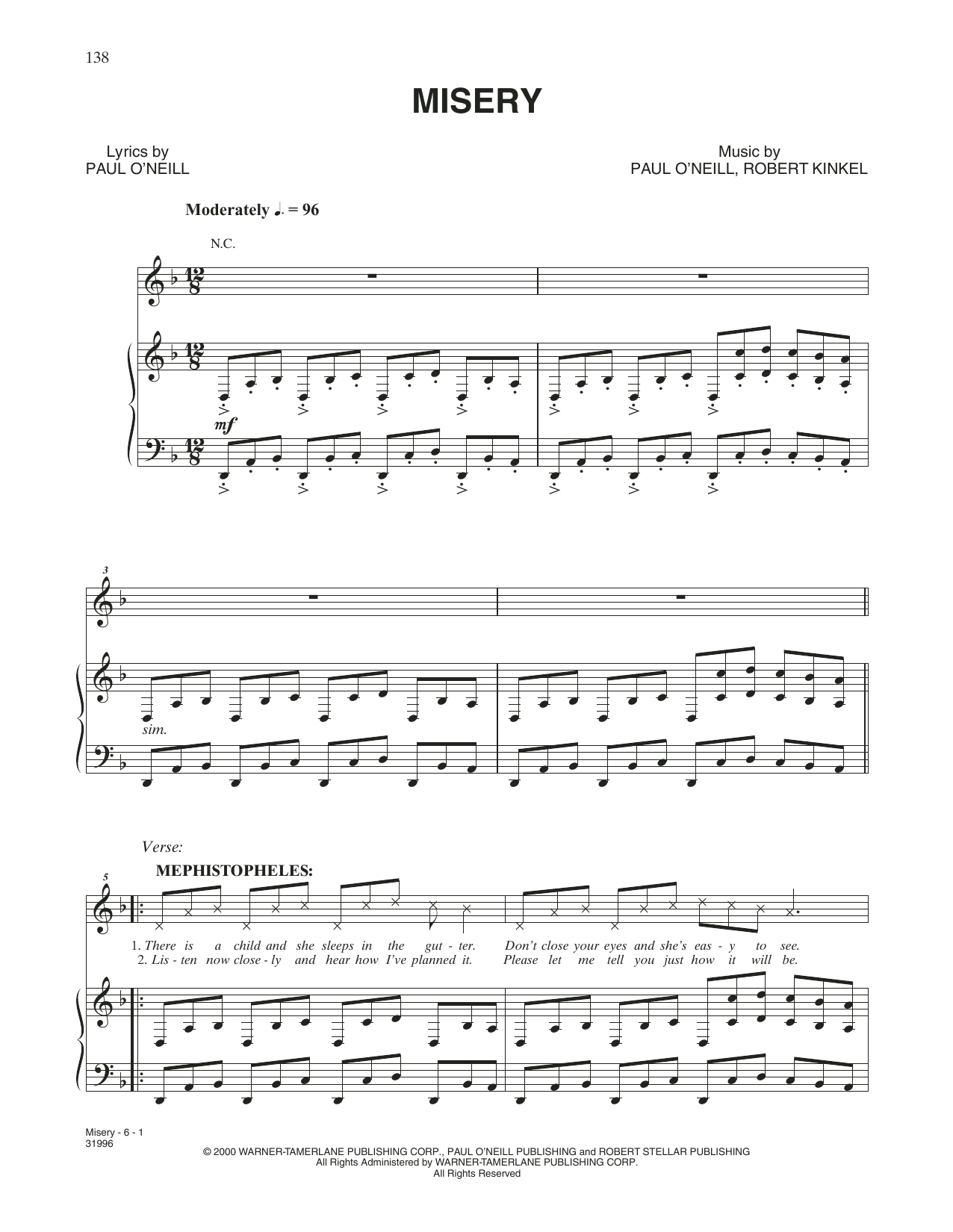 Trans-Siberian Orchestra Misery sheet music notes and chords arranged for Piano, Vocal & Guitar Chords (Right-Hand Melody)