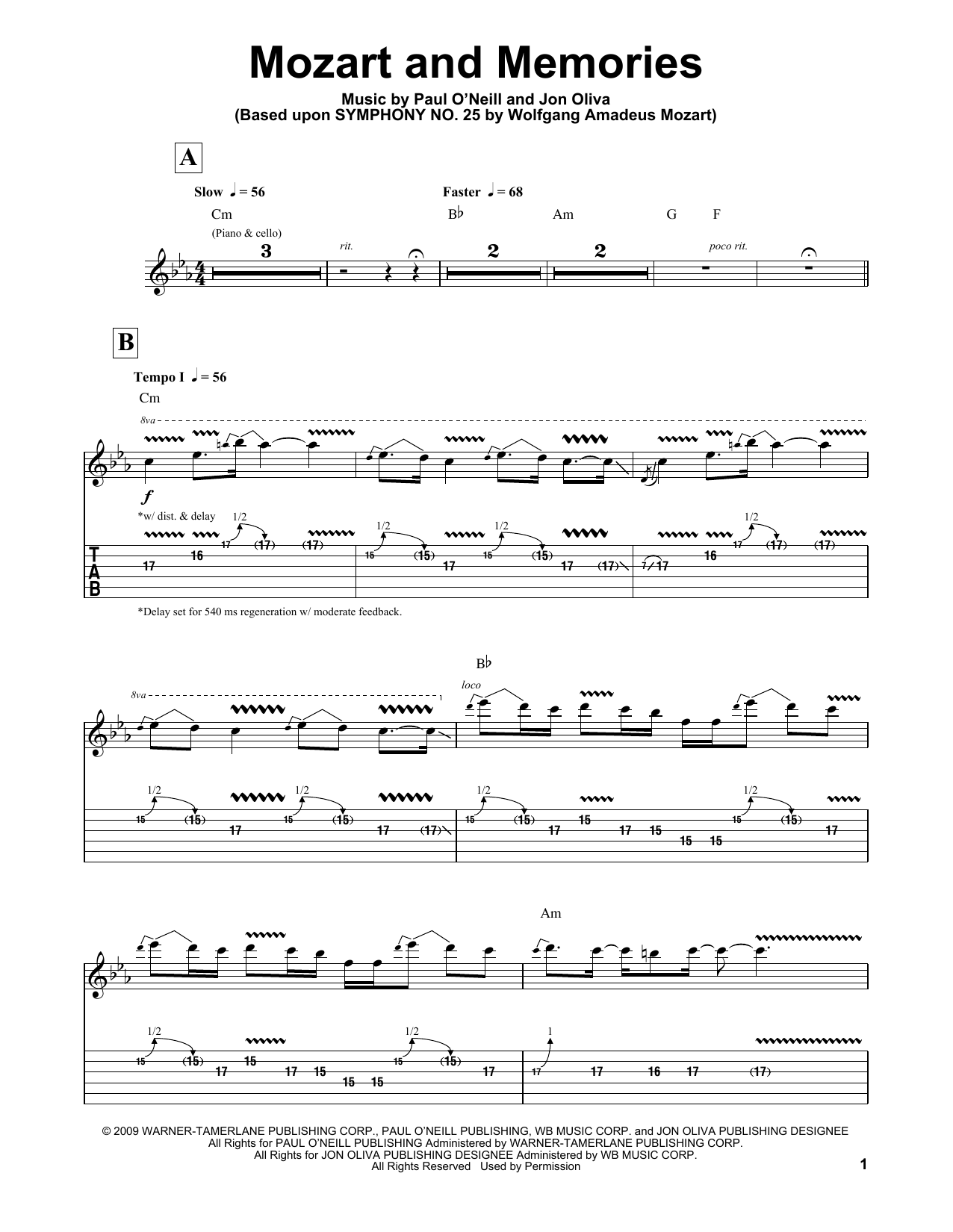 Trans-Siberian Orchestra Mozart And Memories sheet music notes and chords arranged for Piano Solo