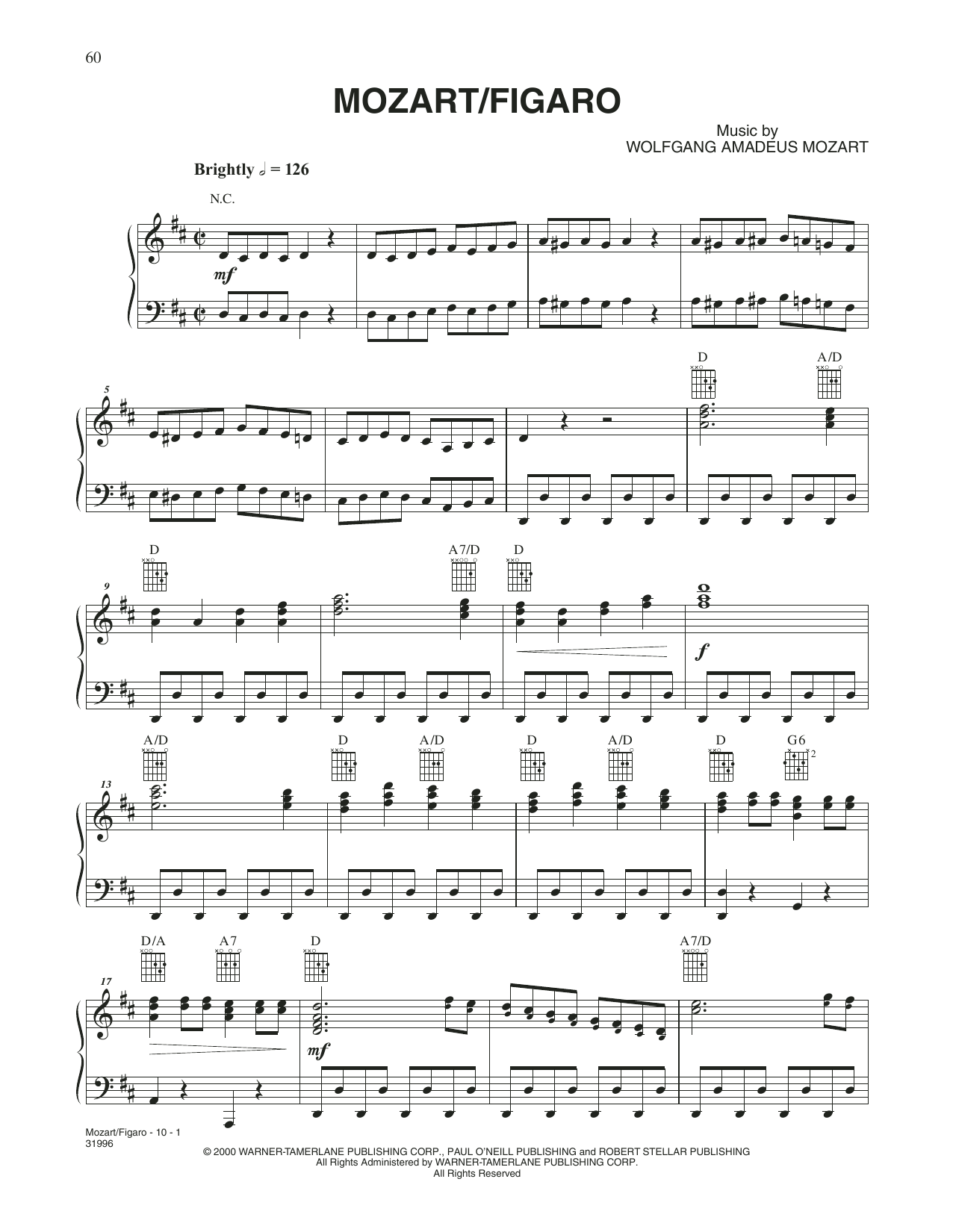 Trans-Siberian Orchestra Mozart/Figaro sheet music notes and chords arranged for Piano Solo