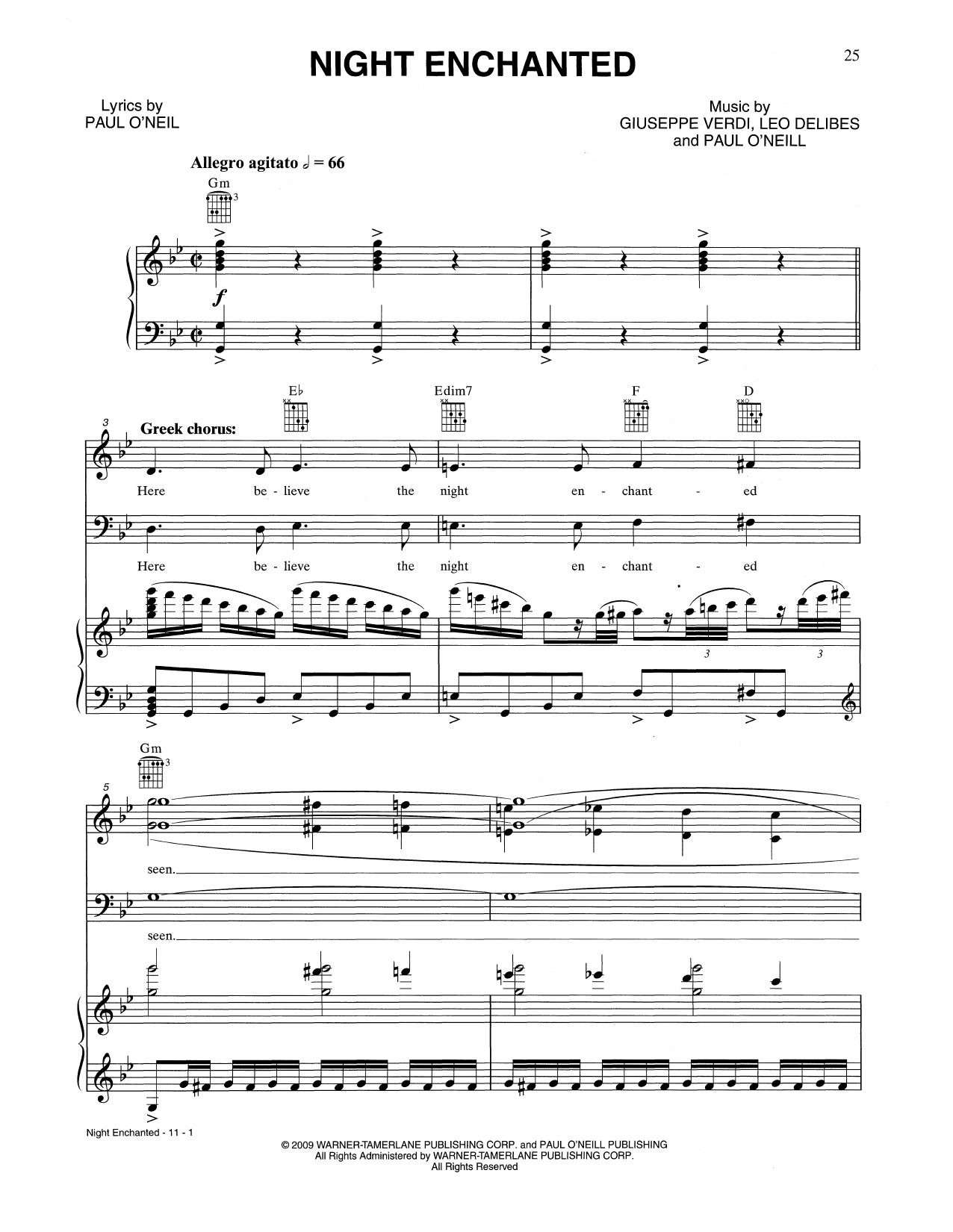 Trans-Siberian Orchestra Night Enchanted sheet music notes and chords arranged for Piano, Vocal & Guitar Chords (Right-Hand Melody)